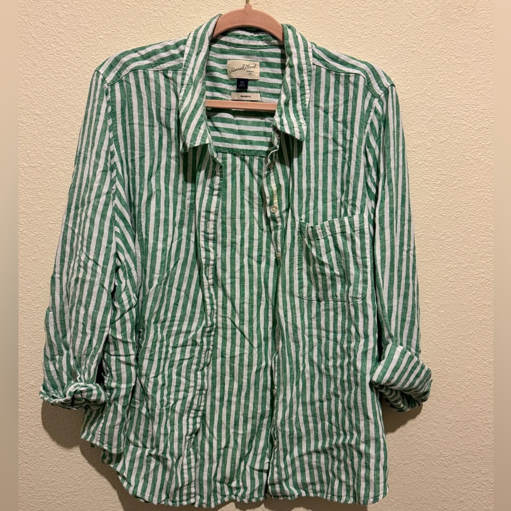 Universal Thread Green and White Striped Relaxed-Fit Shirt